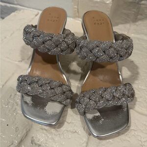 a new day Silver Braided Rhinestone Double-Strap Heels